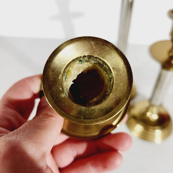 Enesco Graduated Candlestick Taper Candle Holders Metal Brass Stainless Vtg - Picture 7 of 11